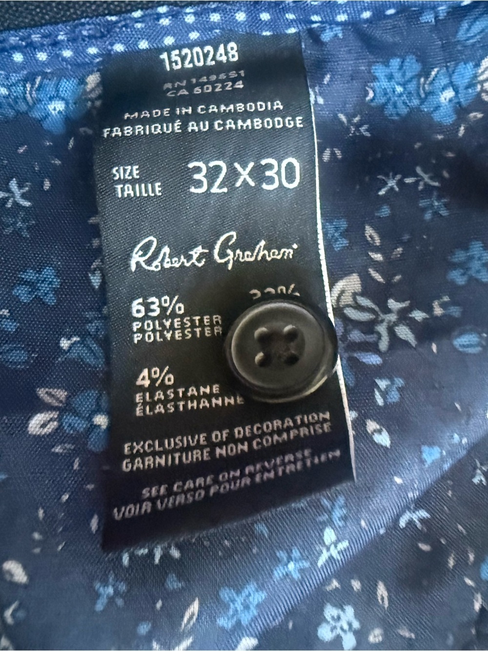 NWT Robert Graham Men's Navy Blue Stretch Performance Dress Pants 32x30 - Picture 2 of 5